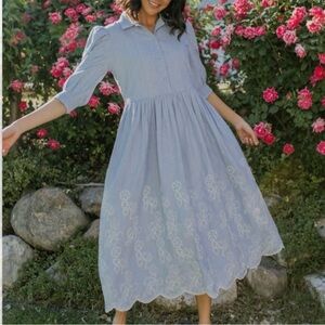 NWT Ivy City Co Laurel Blue White Chambray Shirt Dress 100% cotton size small